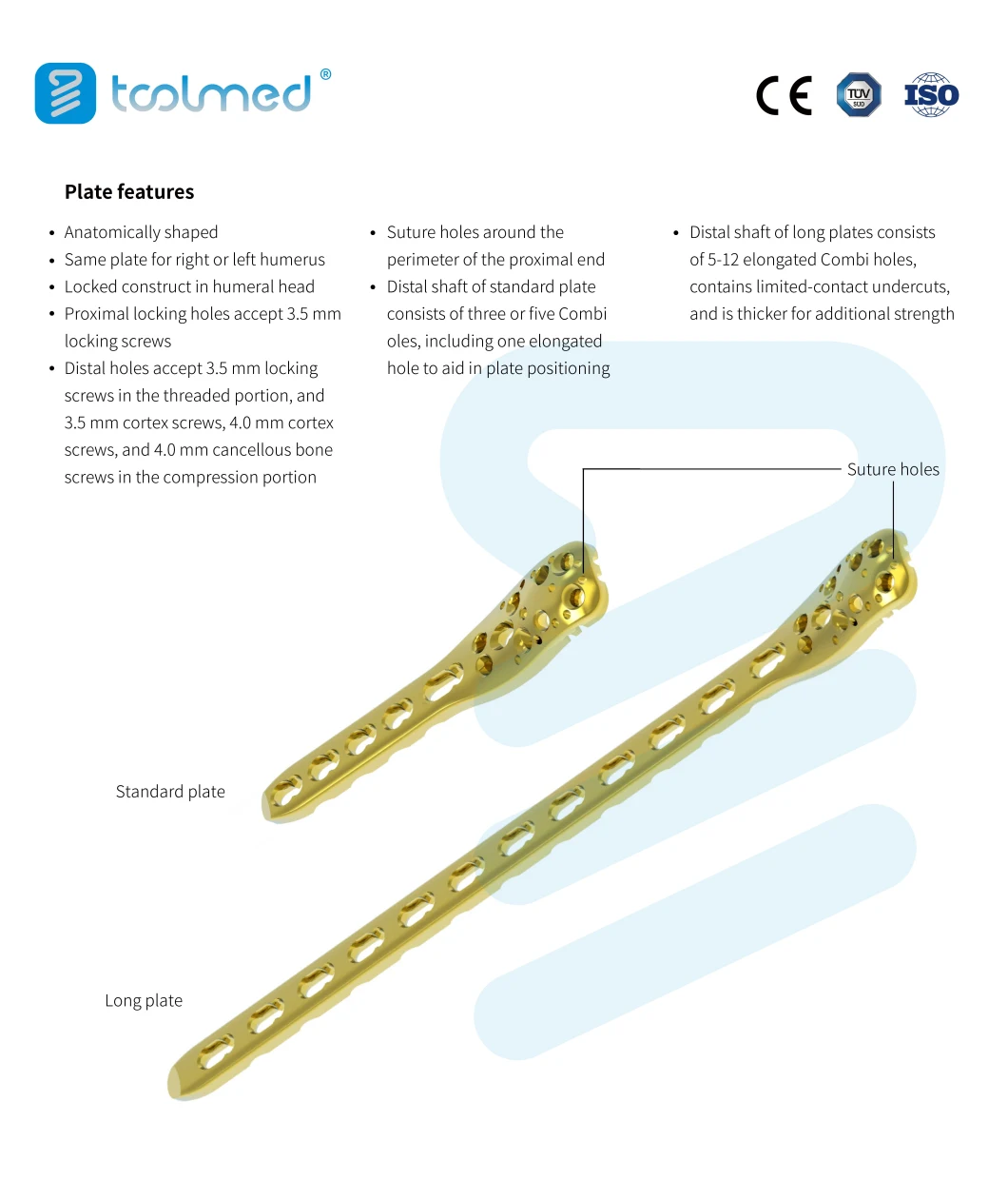 Standard Proximal Humeral Locking Compression Bone Plate, Small Fragment LCP System, Titanium, Orthopedic Surgical Implant for Trauma Surgery, Medical Products